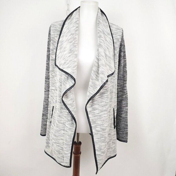 BB Dakota Gray Black Trim Open Drape Front Knit Cardigan Sweater Womens S - Picture 1 of 4
